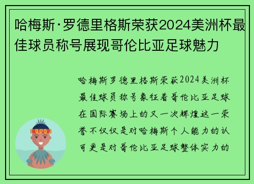 哈梅斯·罗德里格斯荣获2024美洲杯最佳球员称号展现哥伦比亚足球魅力